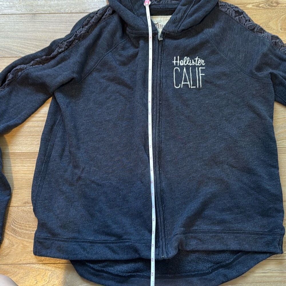 Hollister Women Size Large Vintage Full Zip Y2K California Navy Blue Hoodie Lace - Picture 7 of 7